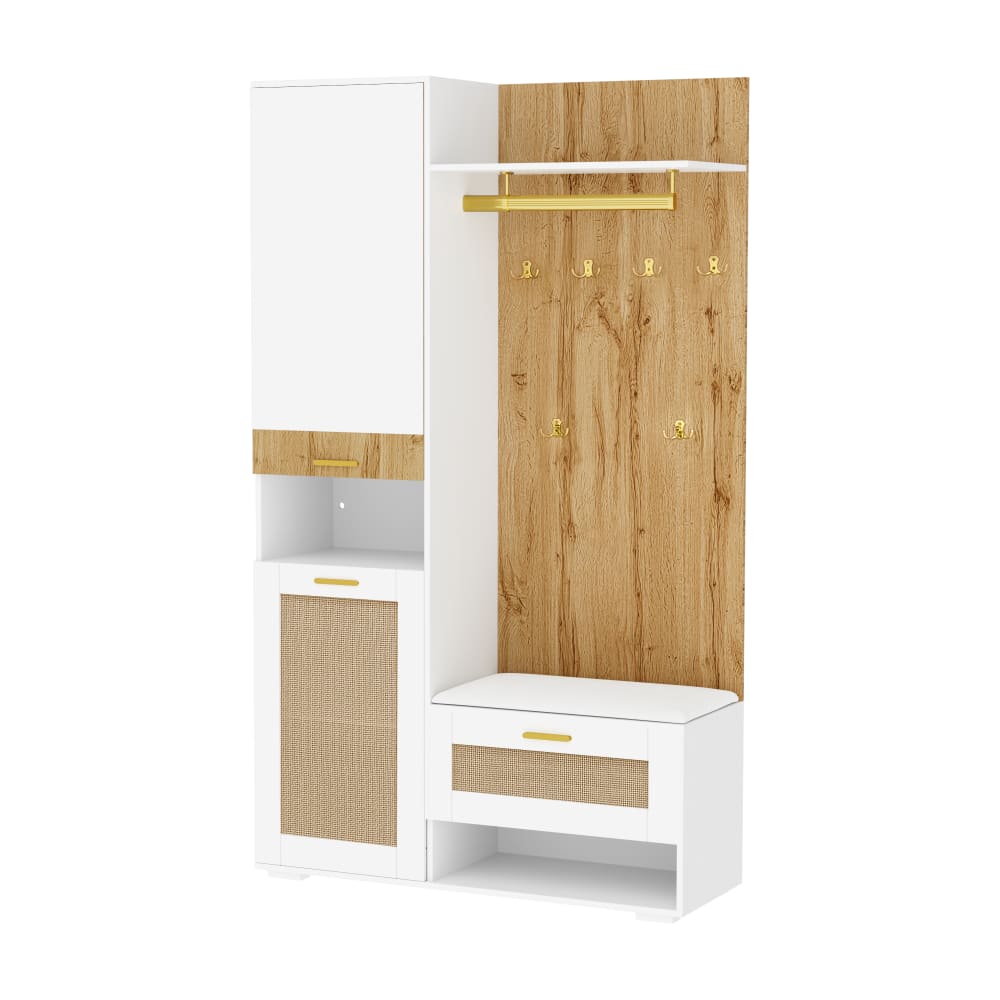 Urban Meuble Flurschrank mit Garderobe, Sitzbank und Stauraum,Beige Beige Spanplatte