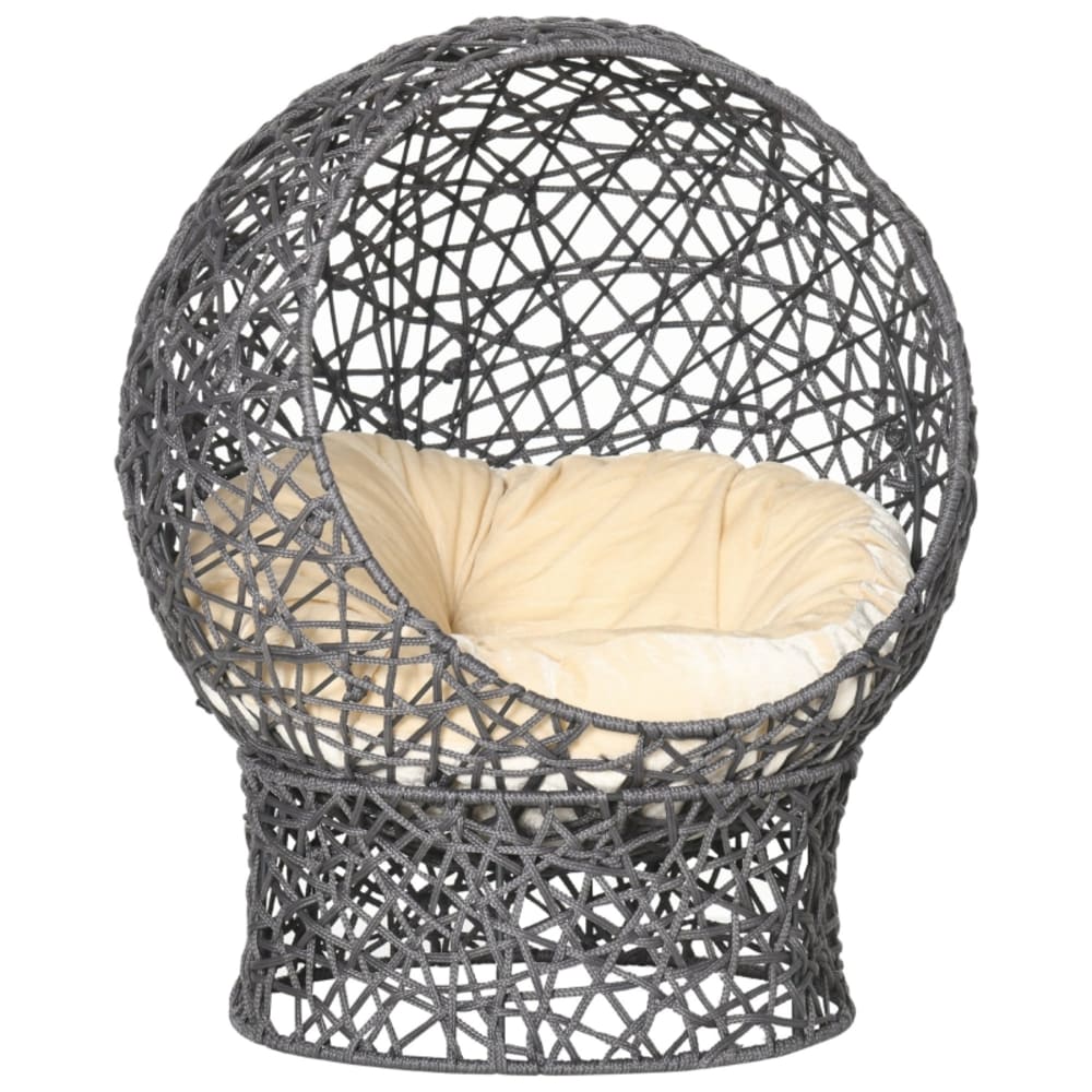 Panier pour chat design en résine tressée avec coussin gris anthracite