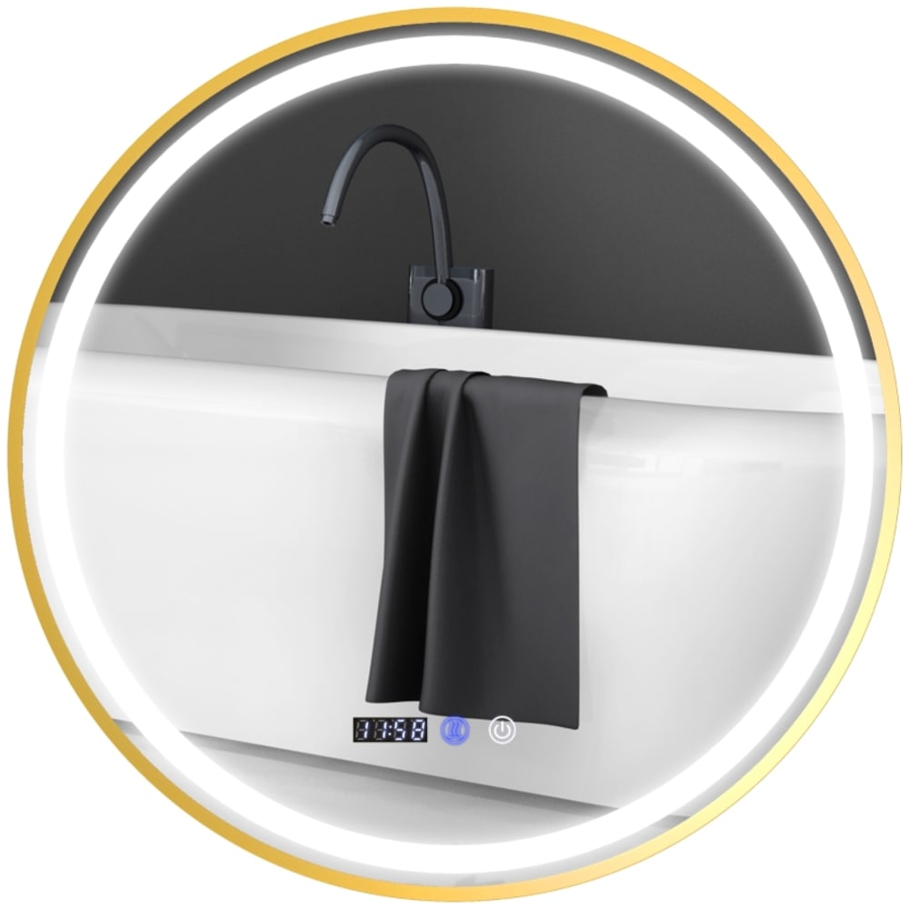 Miroir de salle de bain rond LED 60 cm avec anti-buée et écran