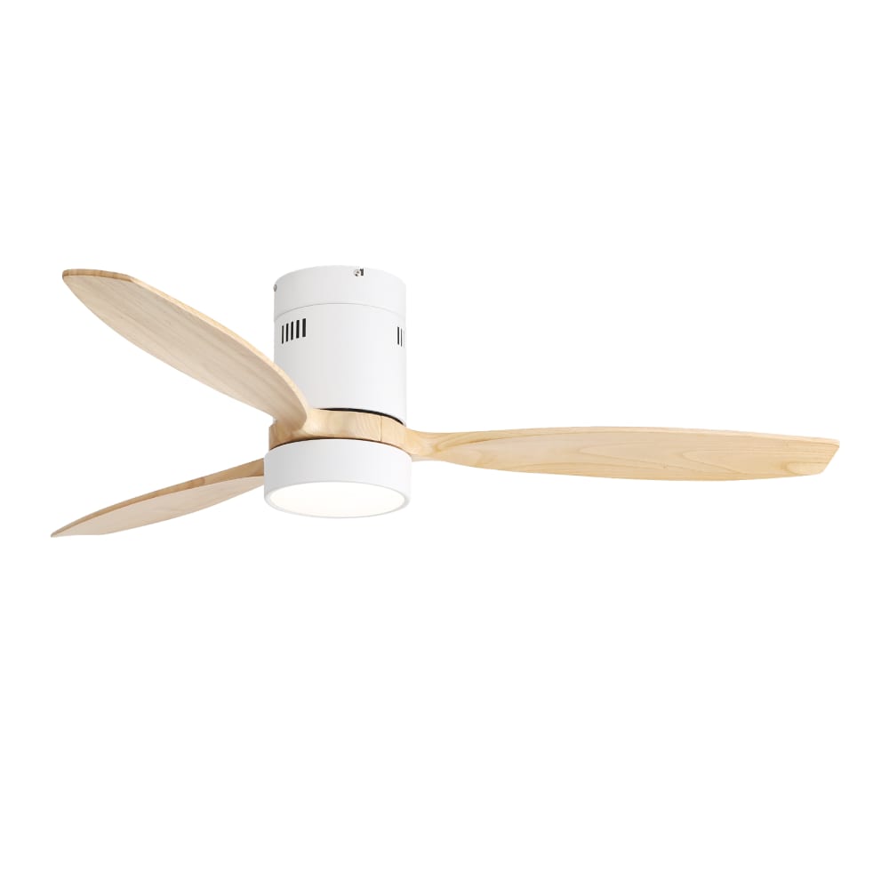 Ventilateur plafond LED  blanc 3 pales bois, réversible, 3 couleurs
