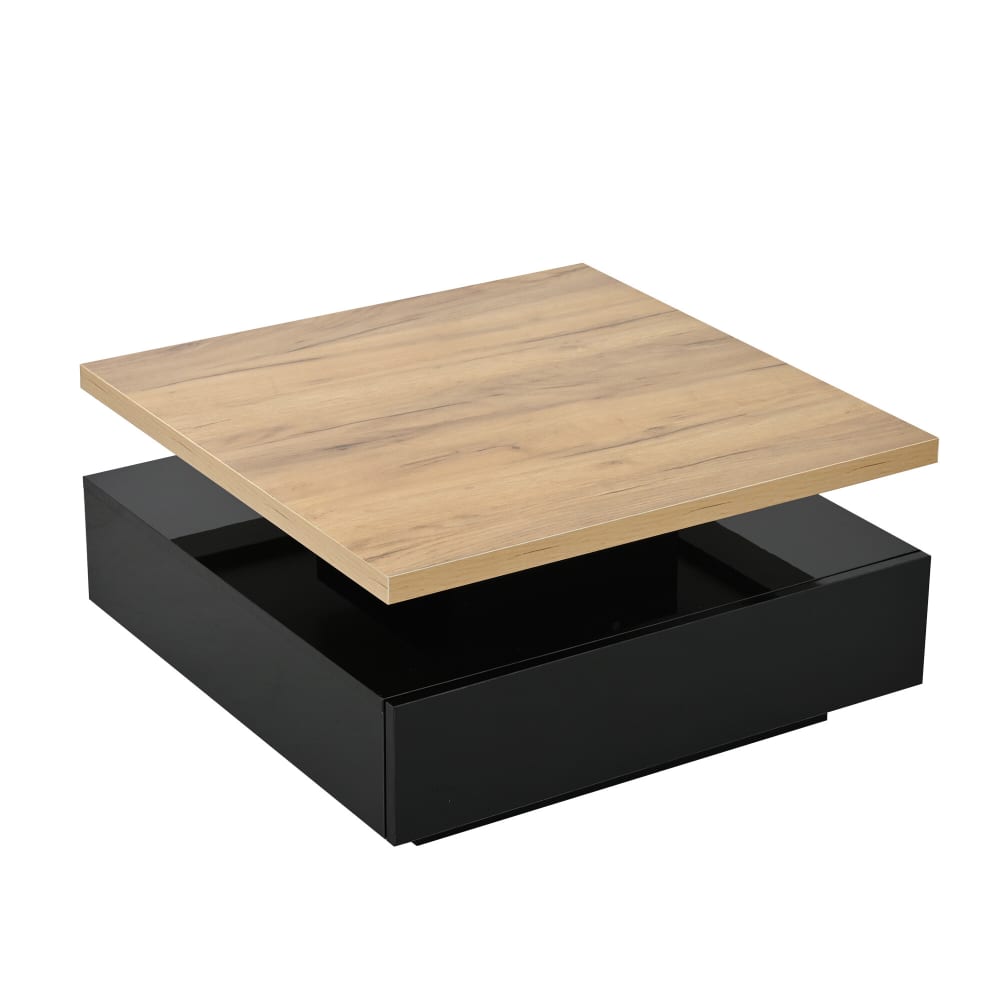 Table basse bois et noir avec rangement et plateau pivotant 360°