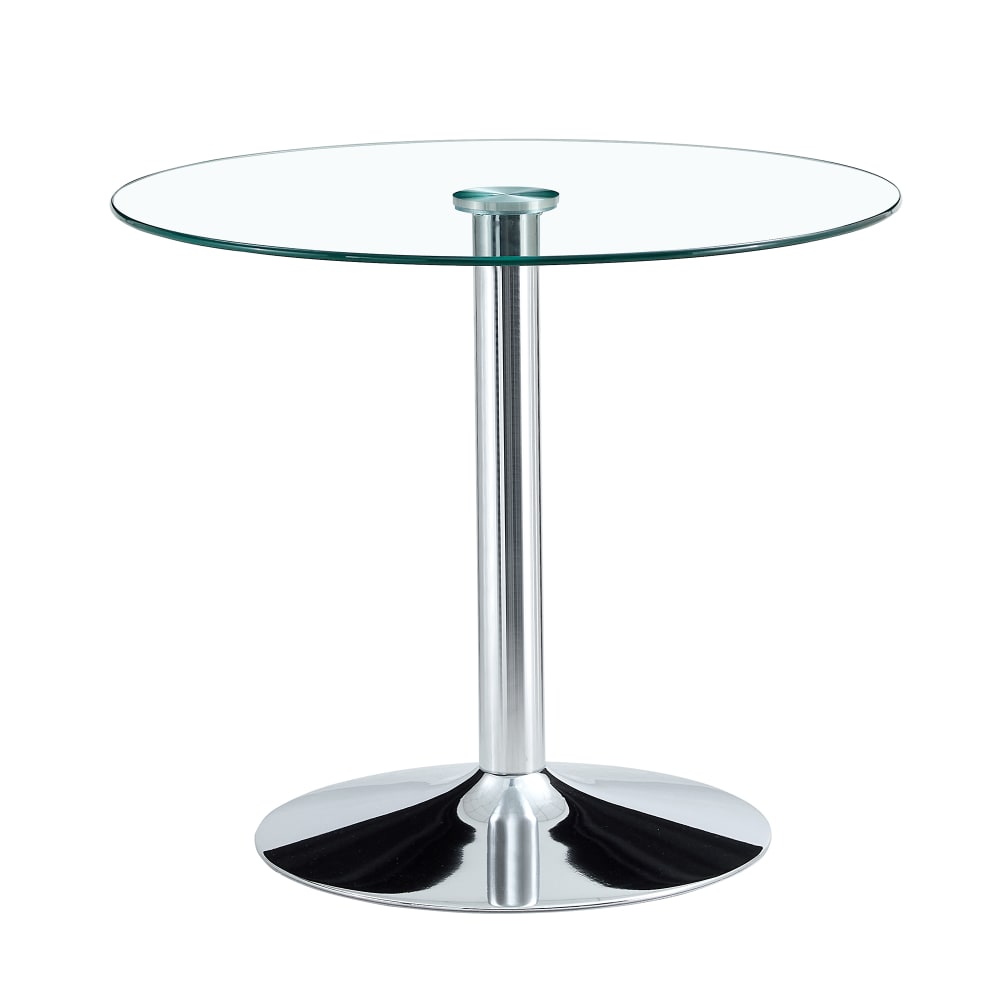 Table ronde en verre trempé pied métal argenté