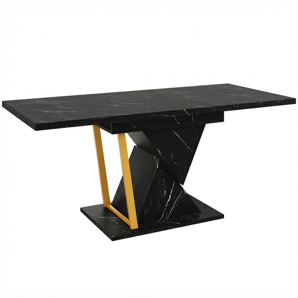 Table à manger extensible 110–140 cm effet marbre noir