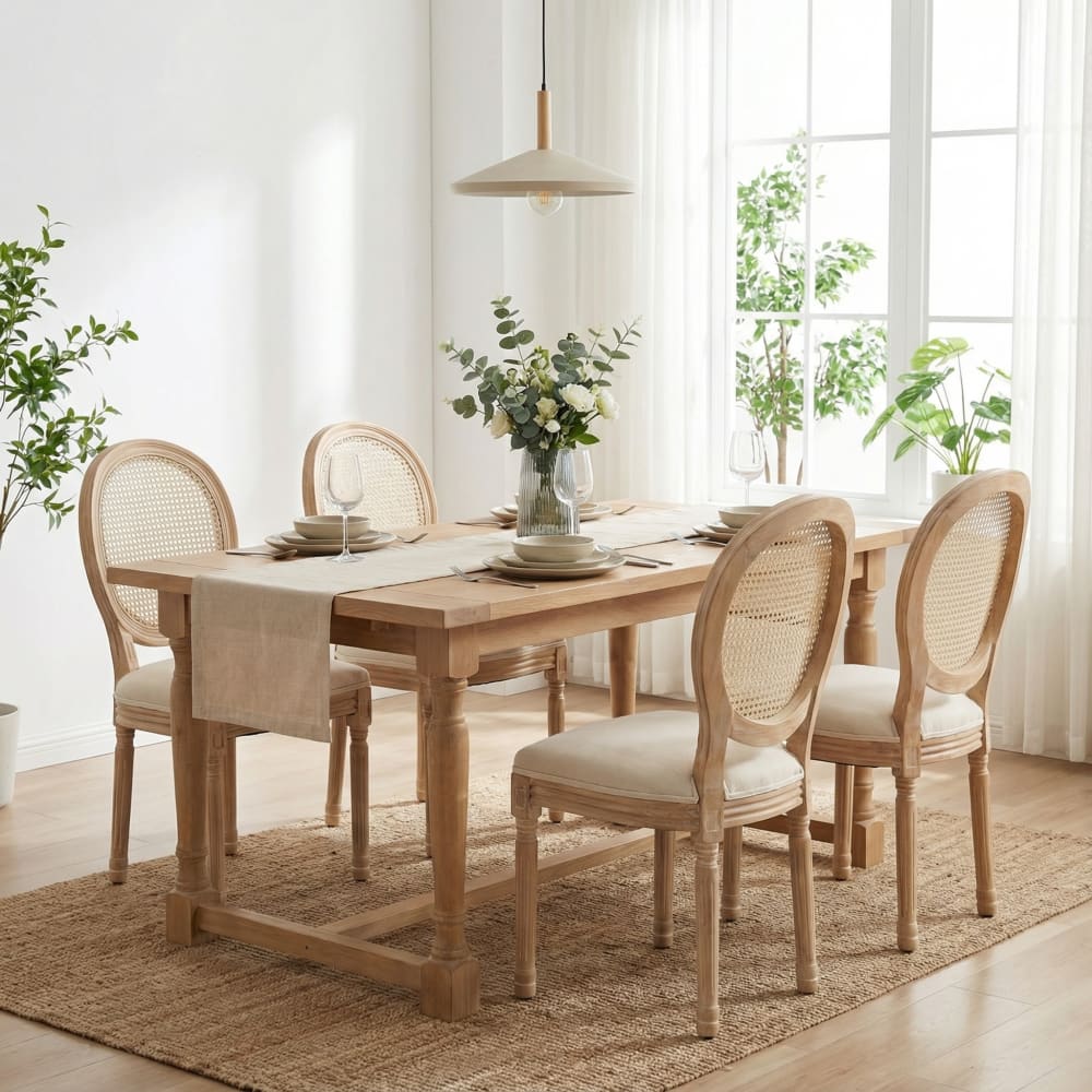 Set aus 2 Stühlen im Französischen Stil aus Holz und Rattan,Beige