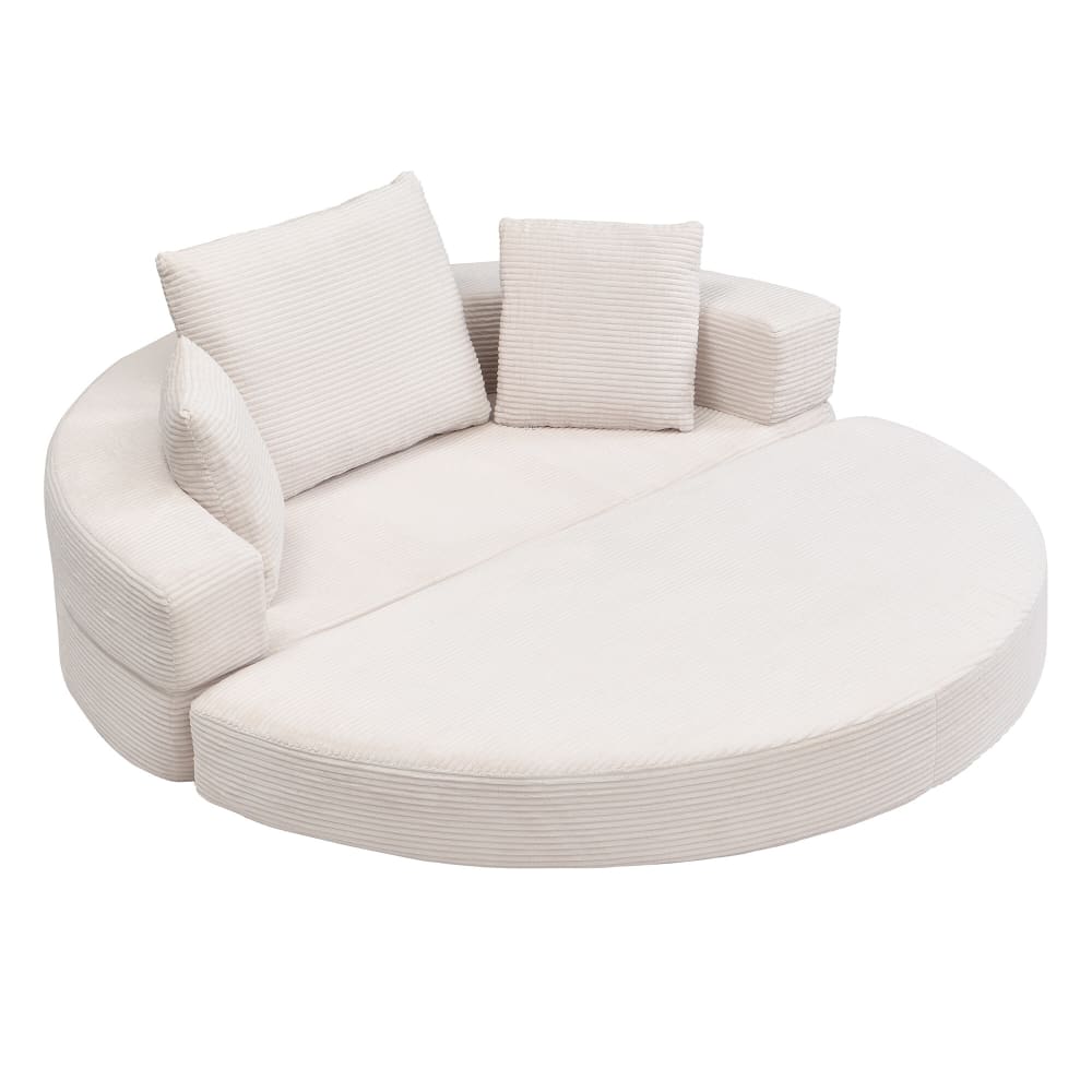 Canapé-lit modulable en velours beige clair, convertible en lit ovale