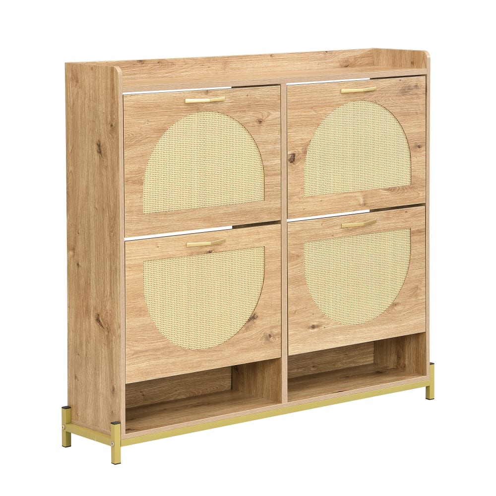 Urban Meuble Schuhschrank mit 4 Klapptüren aus Holz und Rattan, Beige style landhaus Beige Spanplatte
