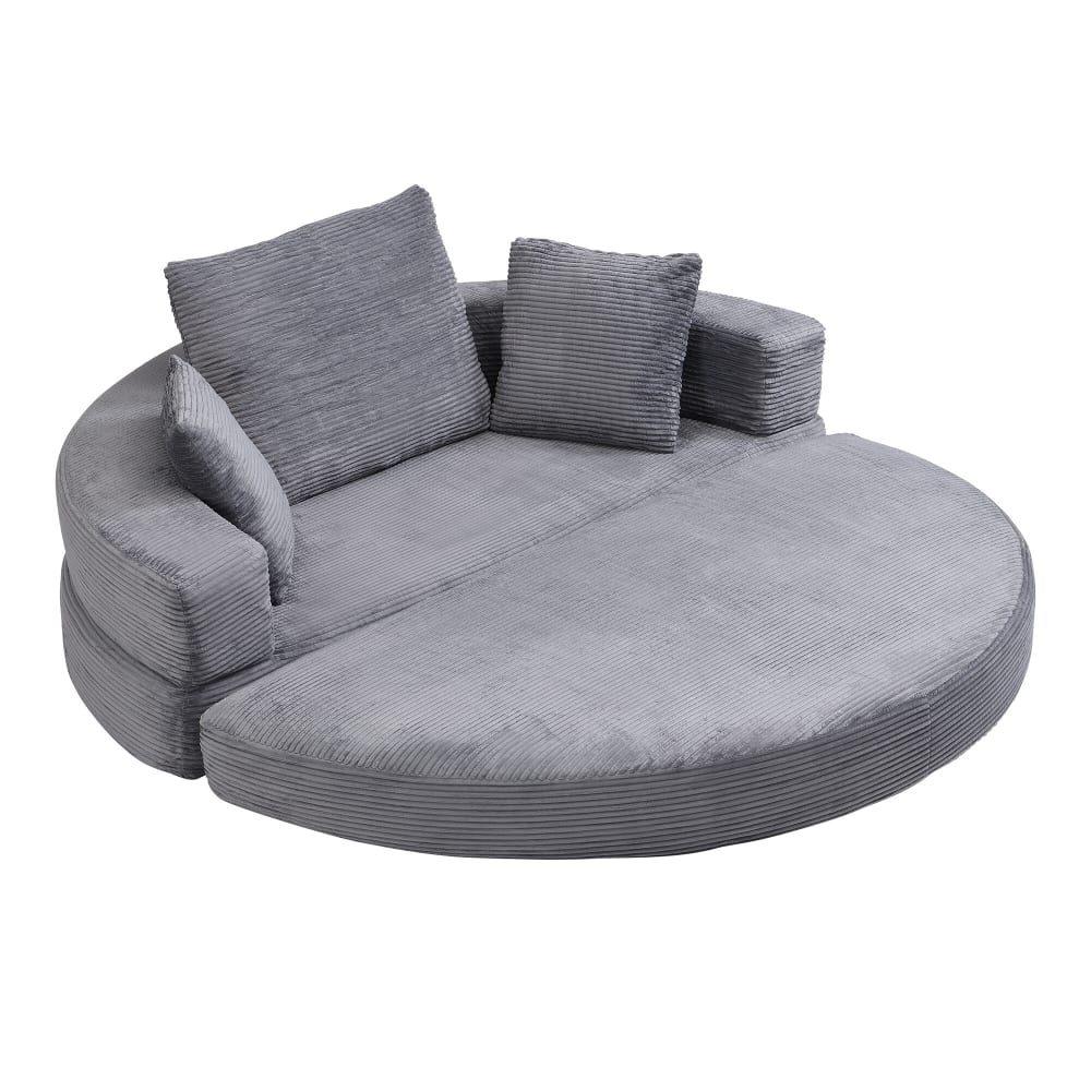 Canapé-lit pliable ovale en velours côtelé gris avec coussins