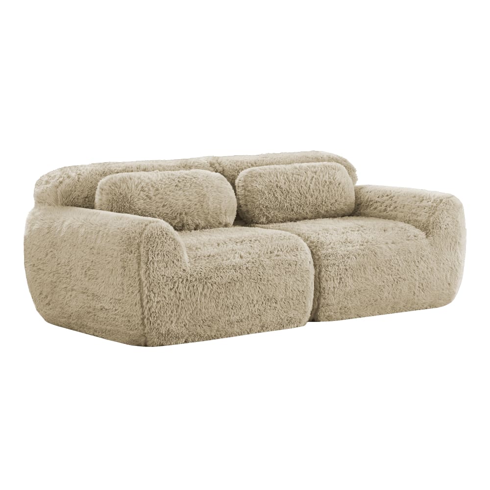 Canapé 2 places modulable en tissu peluche, beige clair
