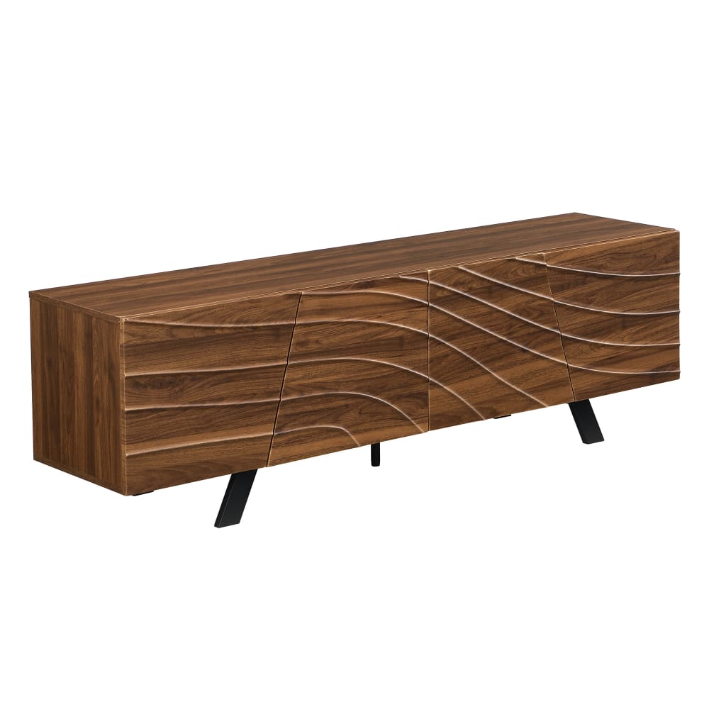 Meuble TV en bois avec portes sculptées et rangements