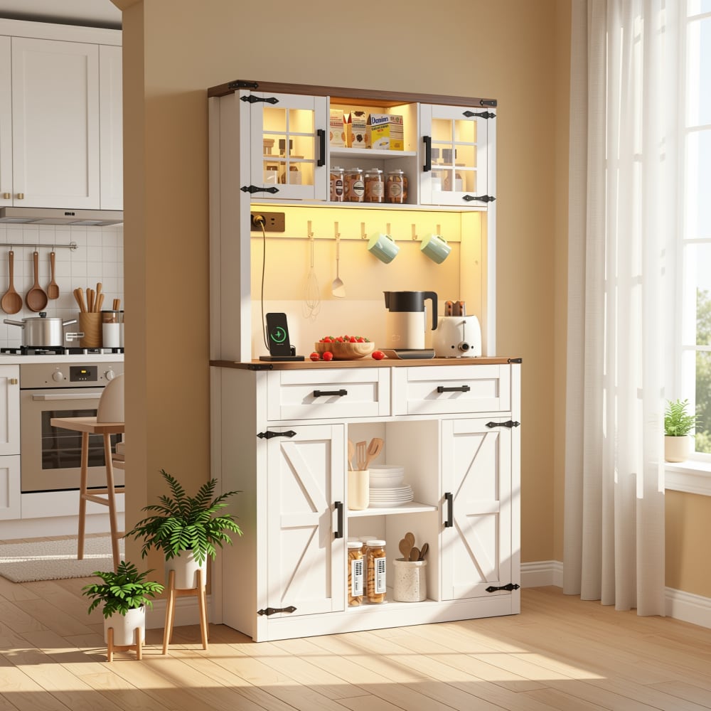 Urban Meuble Küchensideboard mit LED-Beleuchtung und Stauraum,Weiß Weiß Spanplatte