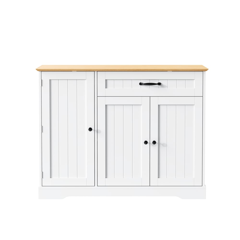 Buffet moderne blanc et bois naturel 3 portes 1 tiroir