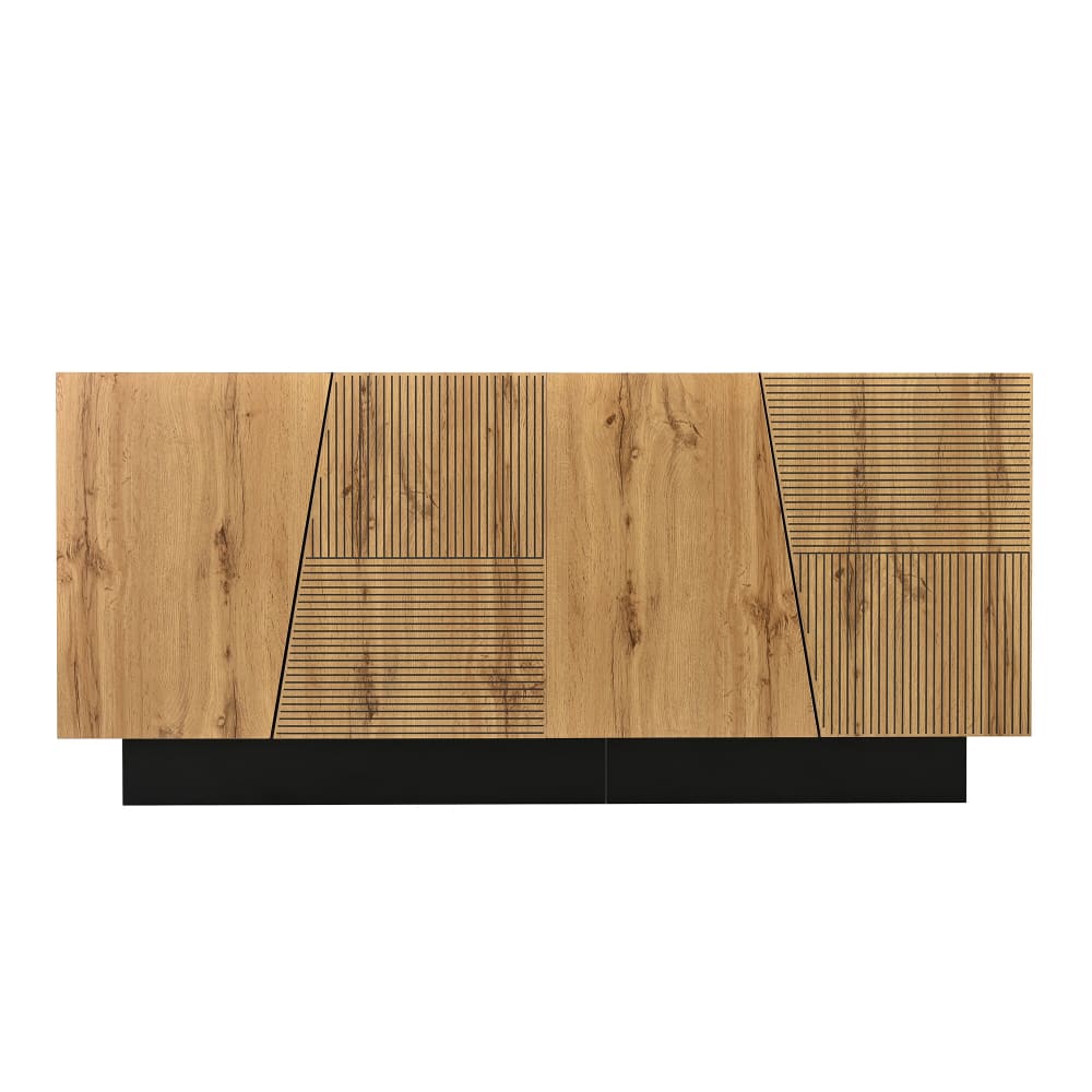 Buffet moderne noir et bois design géométrique avec rangements