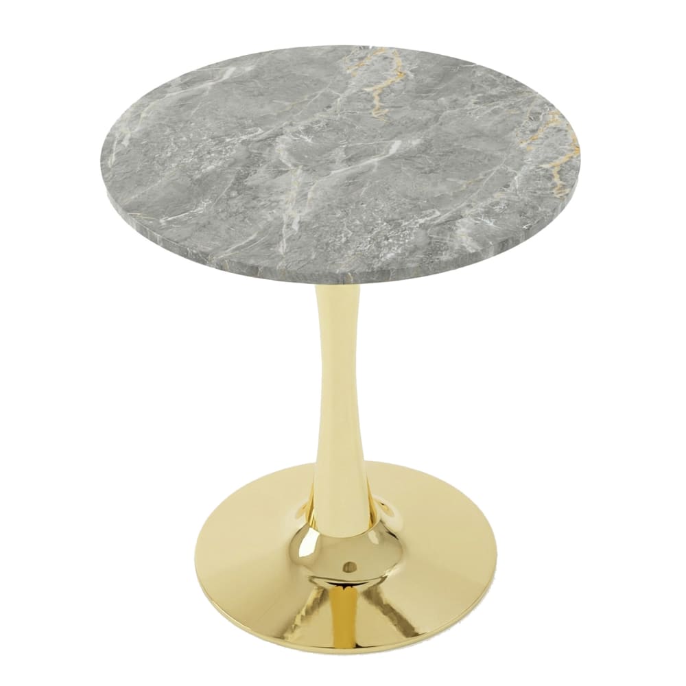 Table basse ronde 70 cm effet marbre gris avec pied central doré