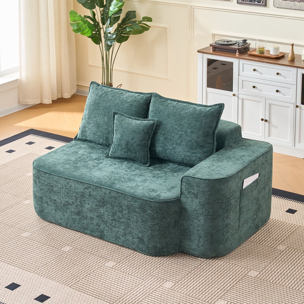 Fauteuil Lounge Modulable avec Accoudoir Droit en Tissu Vert