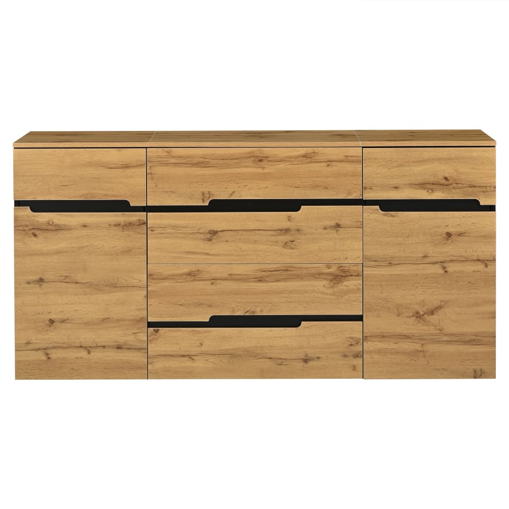 Urban Meuble Niedriges Sideboard mit 4 Schubladen und 2 Türen, Holz und Schwarz Beige Spanplatte