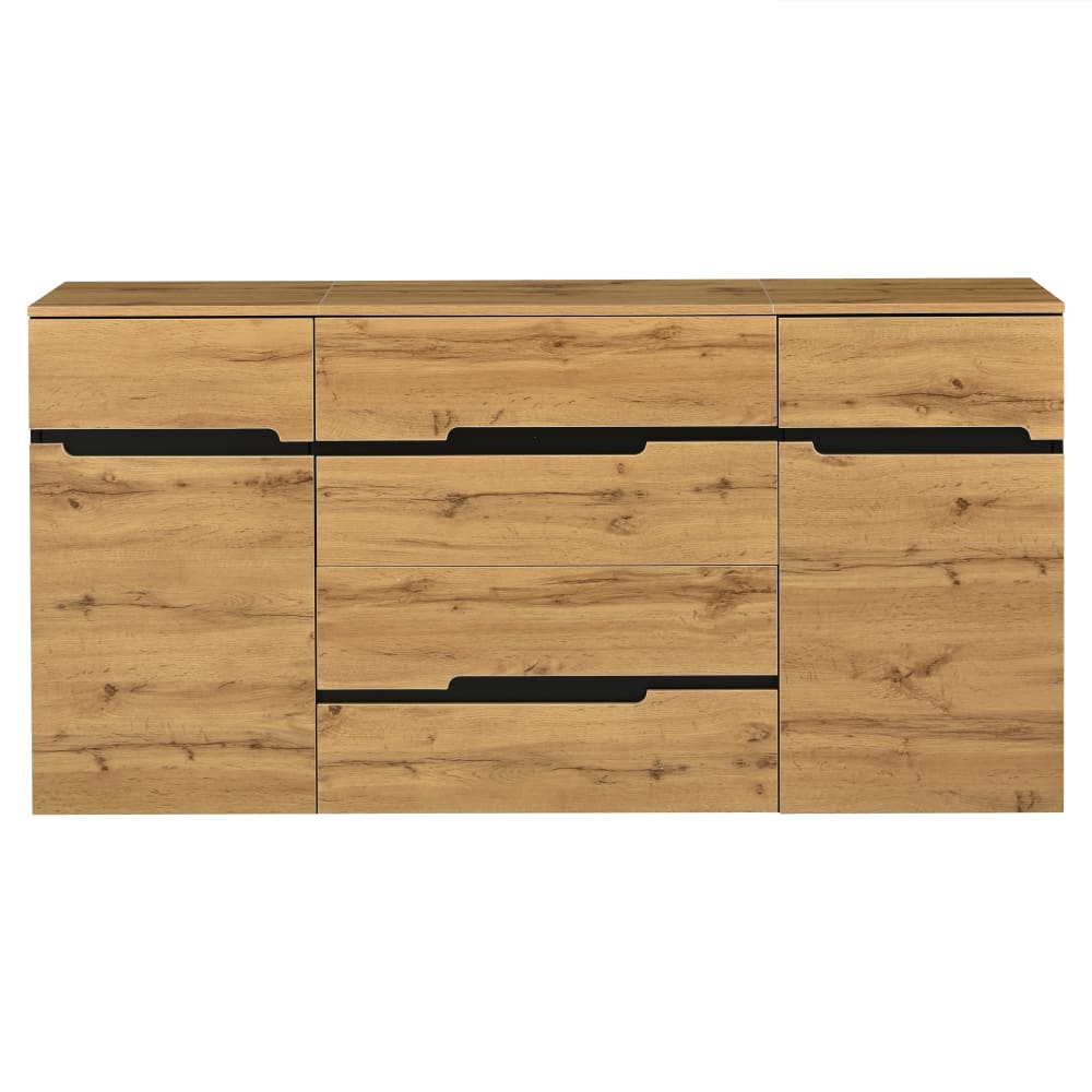 Niedriges Sideboard mit 4 Schubladen und 2 Türen, Holz und