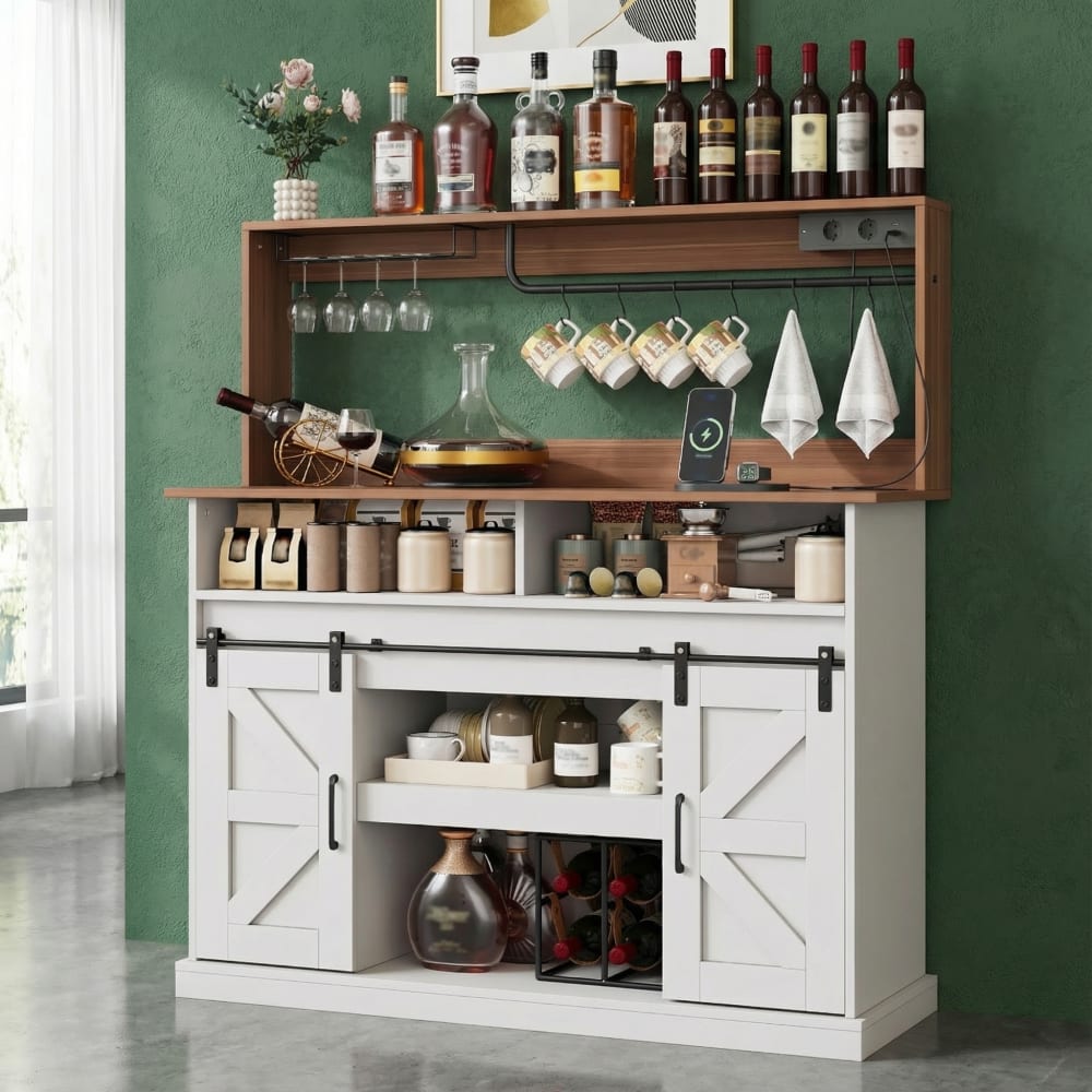 Buffet de cuisine avec étagère bar et rangements Blanc