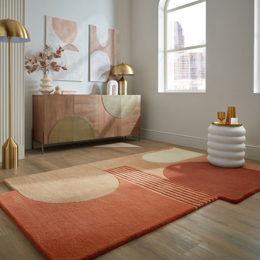 Tapis pure laine terracotta et beige 150x240cm — vue 3
