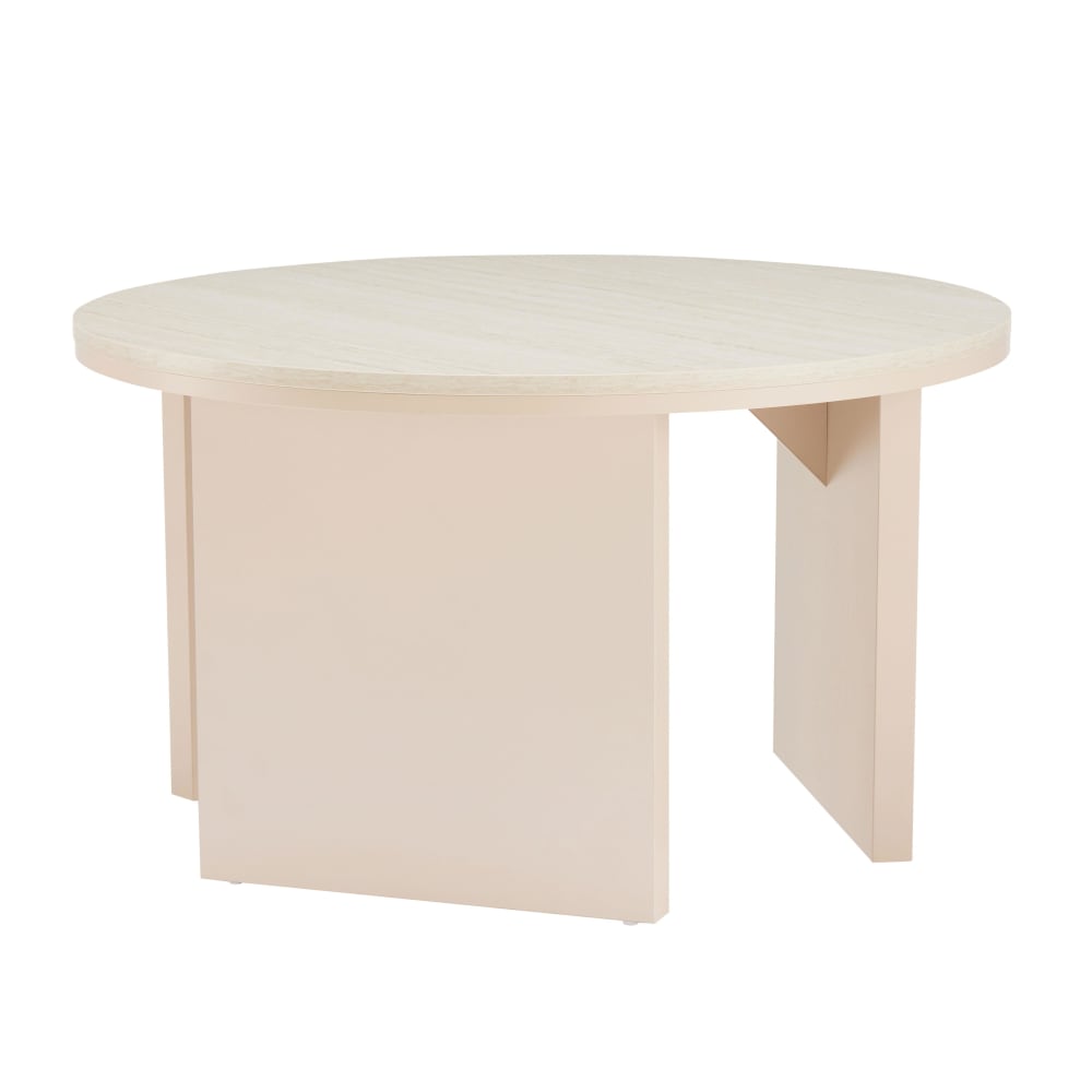 Table basse effet bois ronde diam 80 cm crème