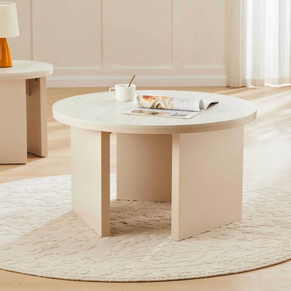 Runder Couchtisch in Holzoptik 80 cm Durchmesser cremefarben -