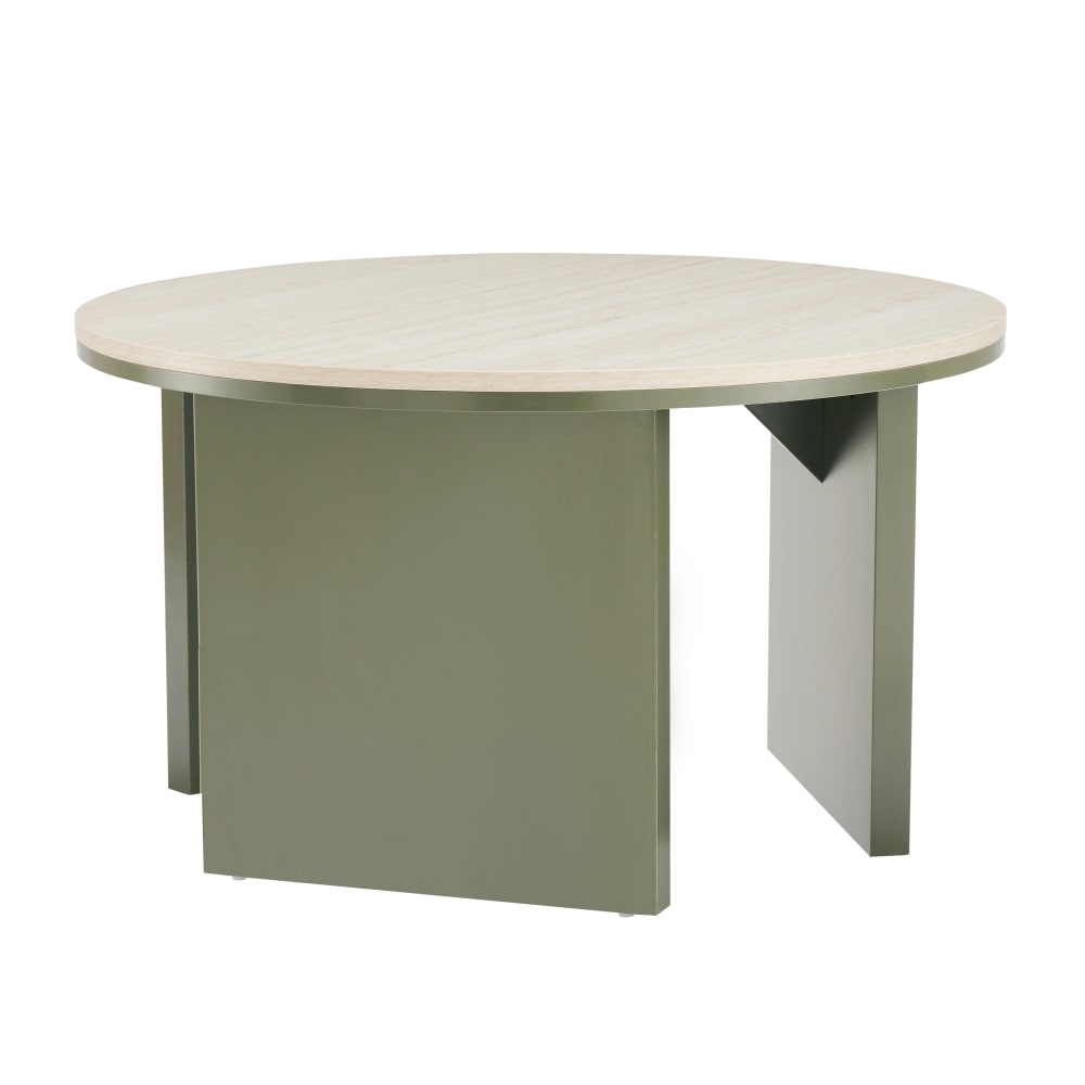 Table basse effet bois ronde diam 80 cm vert olive