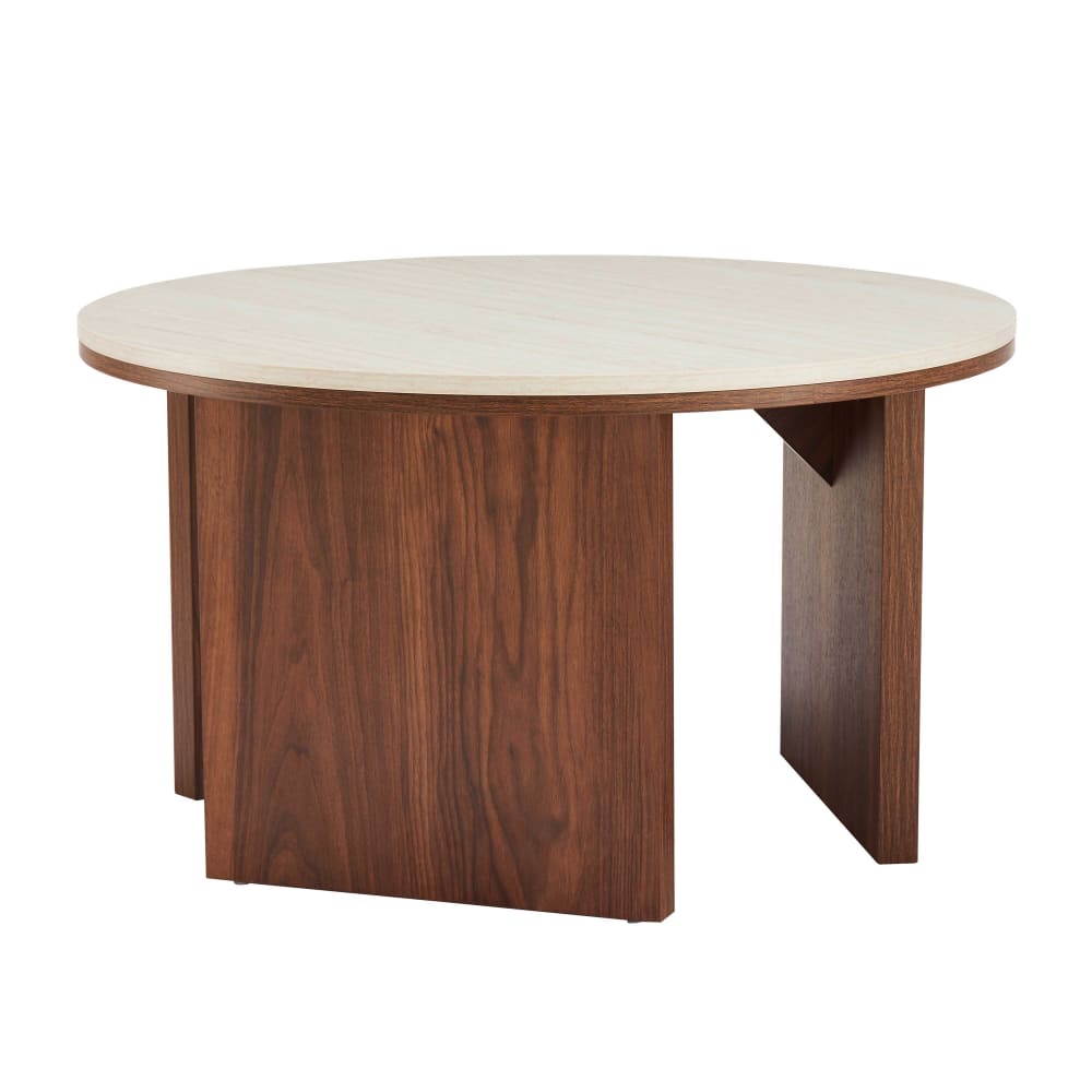 Mesa de centro redonda con acabado efecto madera diám 80 cm oscura