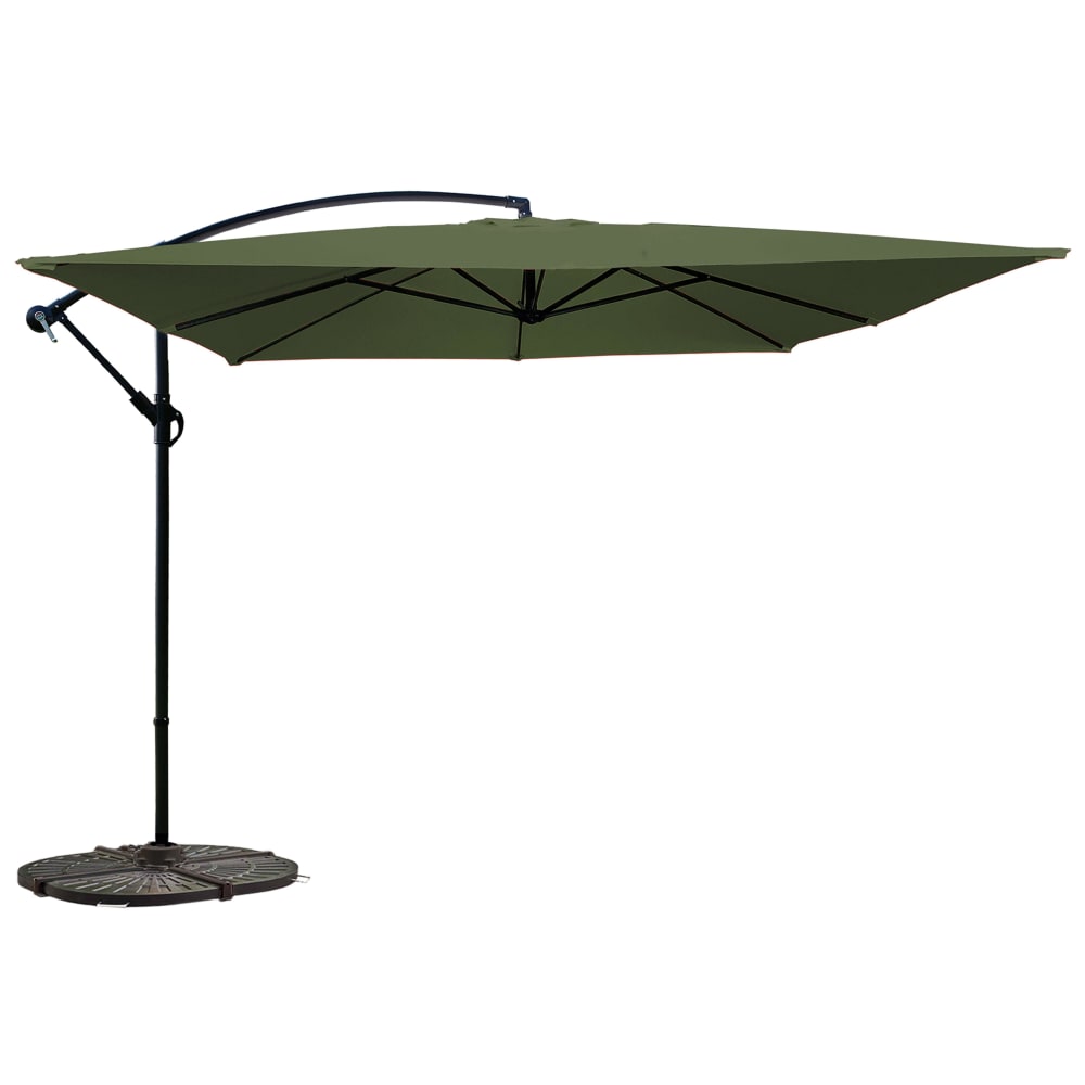 Parasol déporté 3 x 3 m carré et 4 dalles lestées vert cactus