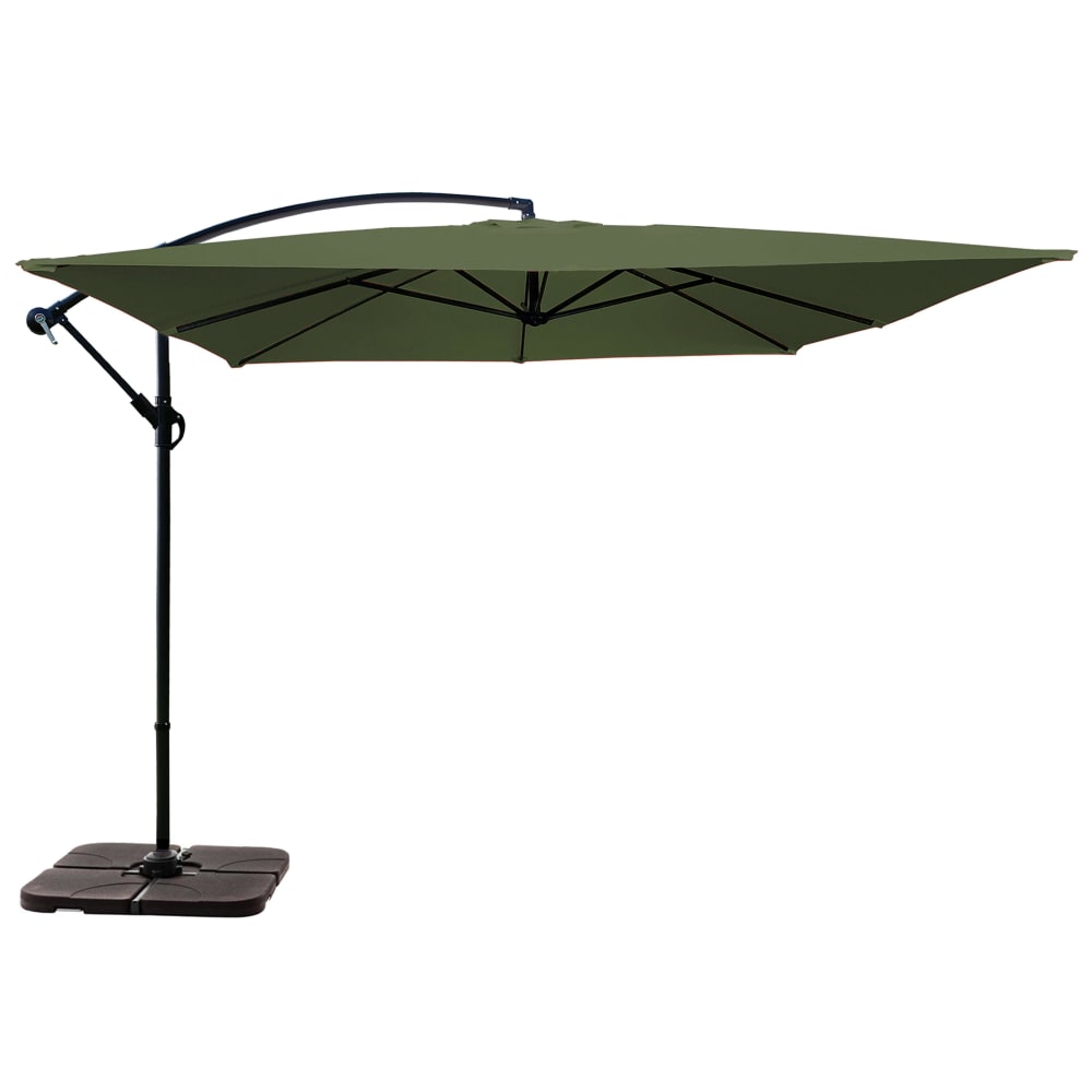 Parasol déporté 3 x 3 m et 4 dalles à lester remplisable vert cactus