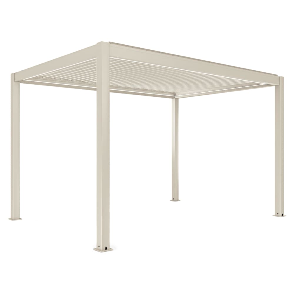 Pergola bioclimatique autoportée motorisée et éclairée 3x4 m crème