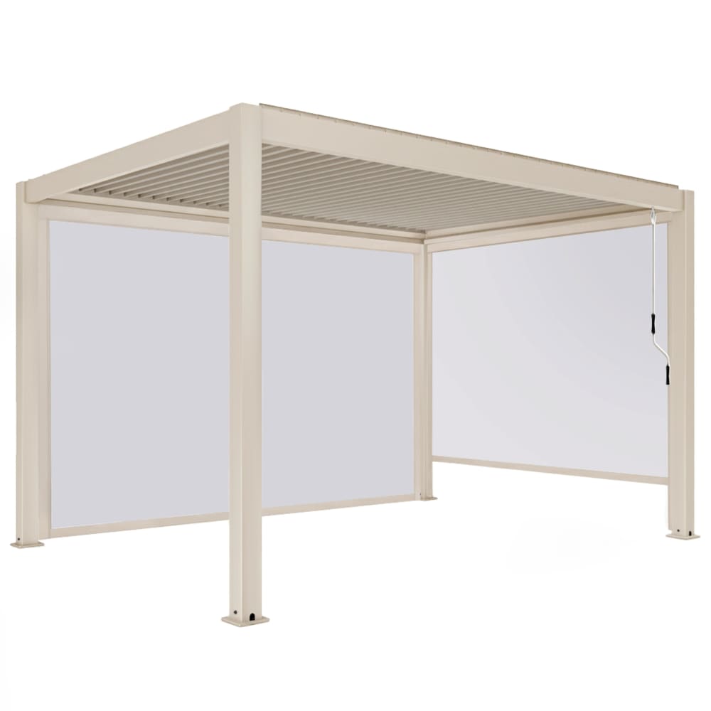 Pergola bioclimatique autoportée 3x4 m et 2 stores bois crème