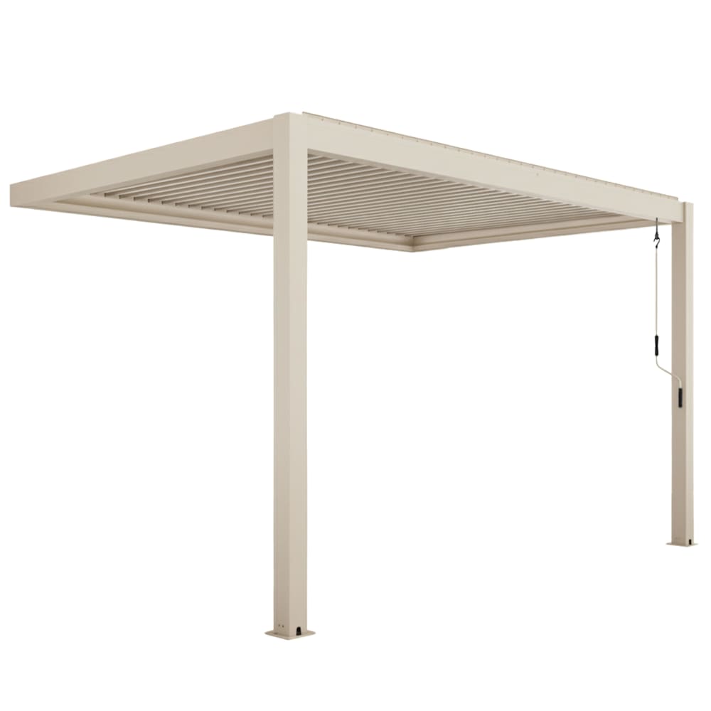 Pergola bioclimatique adossée 3x4m en aluminium bois crème