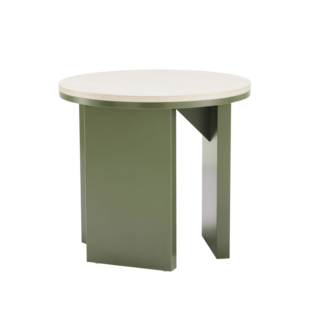 Table basse effet bois ronde diam 50 cm vert olive