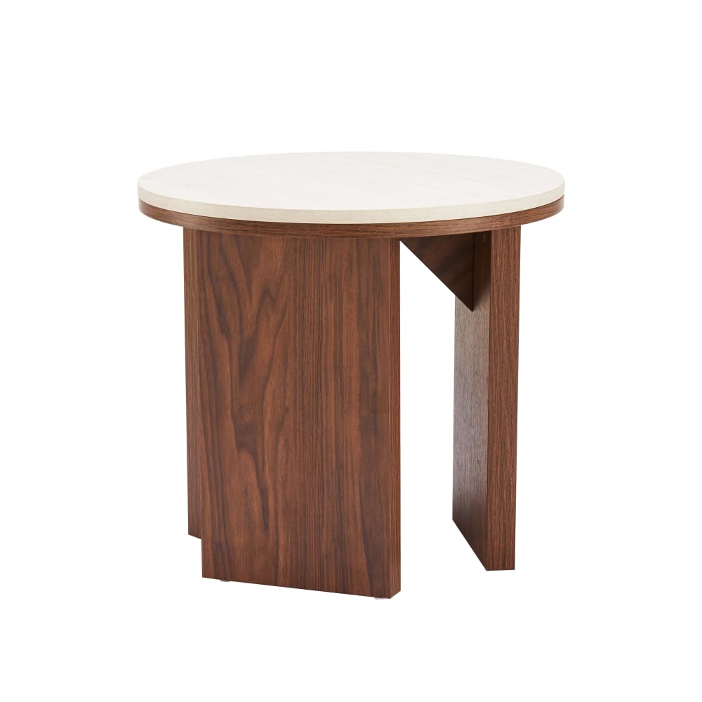 Table basse effet bois ronde diam 50 cm bois foncé