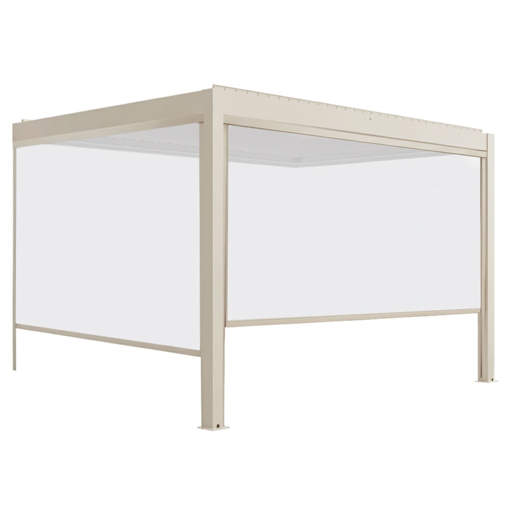 Pergola bioclimatique adossée motorisée 3x4 m et 2 stores crème