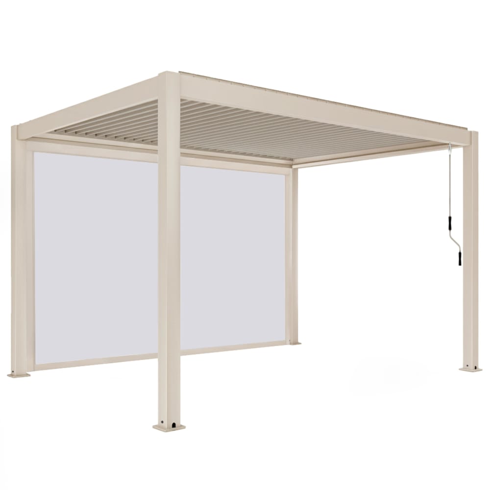 Pergola bioclimatique autoportée 3x4 m et 1 store bois crème