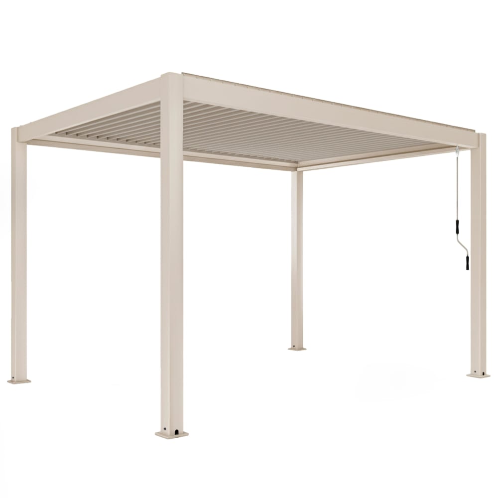 Pergola bioclimatique autoportée 3x4m en aluminium bois crème