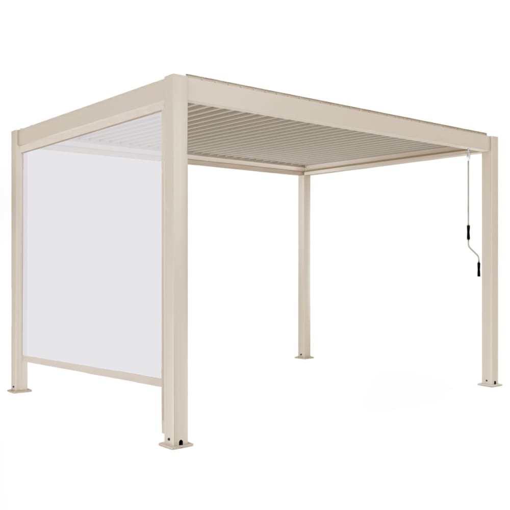 Pergola bioclimatique autoportée 3x4m et 1 store bois crème