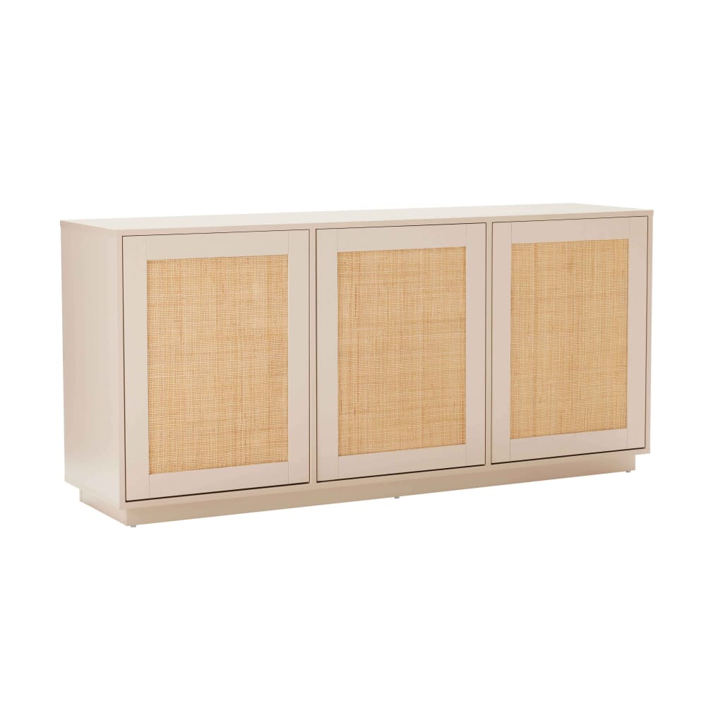 Meuble TV effet bois 3 portes en rotin L 160 cm crème