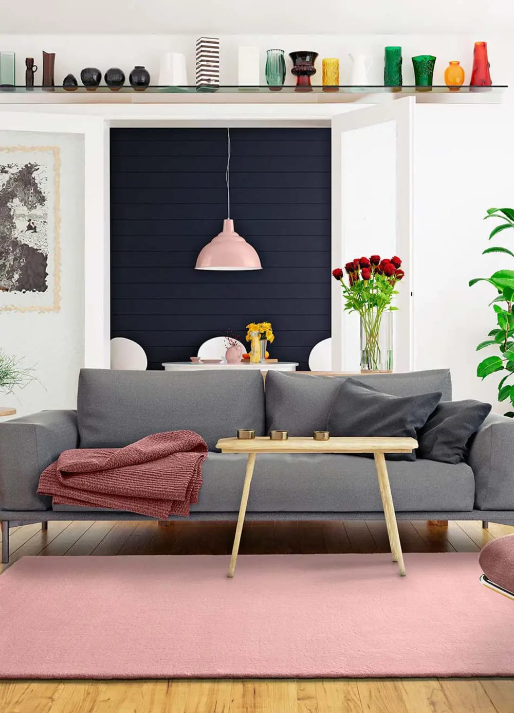 Kurzflorteppich, einfarbig, rosa, 160x230 cm - Maisons Du Monde