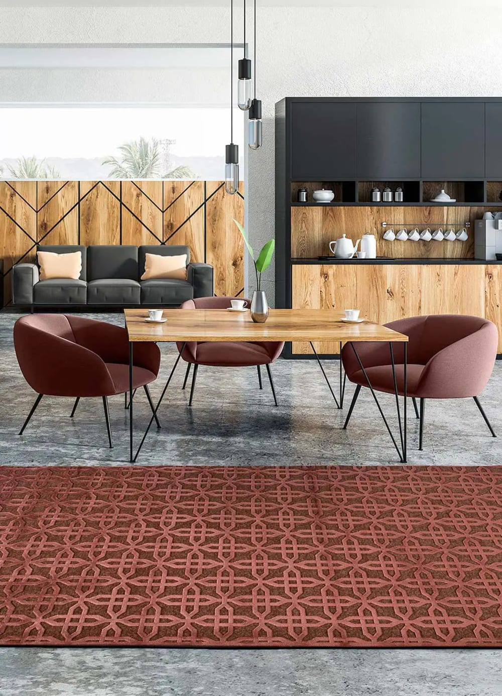 Tapis en viscose géométrique rouille à relief 160x230 cm — vue 3