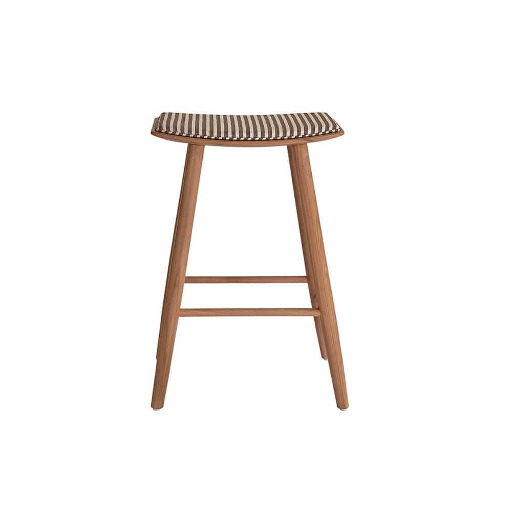 Hocker aus massivem Teakholz mit gestreifter Sitzfläche, 65 cm -