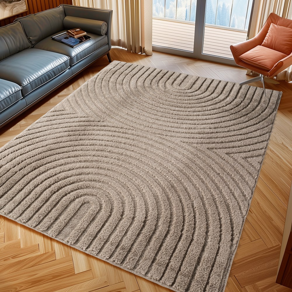 Tapis à reliefs géométriques beige-rond d80 cm — vue 3