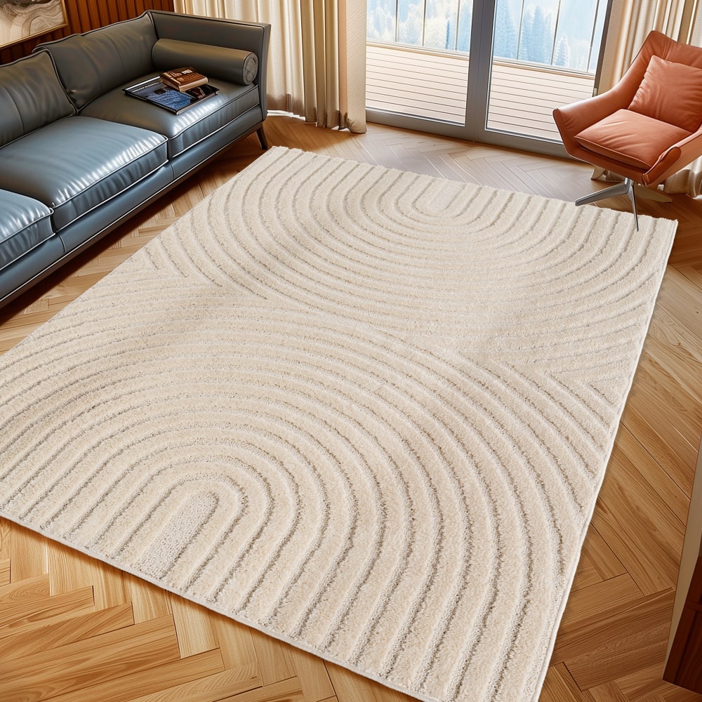 Tapis à reliefs géométriques crème- 80x250 cm — vue 3