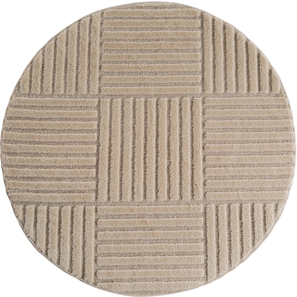 Tapis à reliefs géométriques beige-rond D120 cm