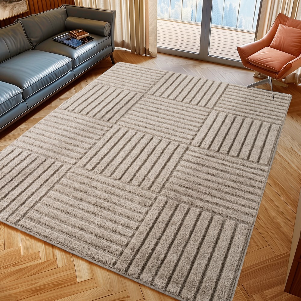 Tapis à reliefs géométriques beige-rond d200 cm — vue 3