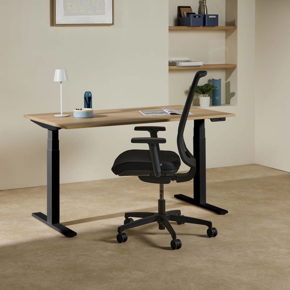 Bureau assis-debout 160 x 80 cm plateau bois clair/pieds noirs