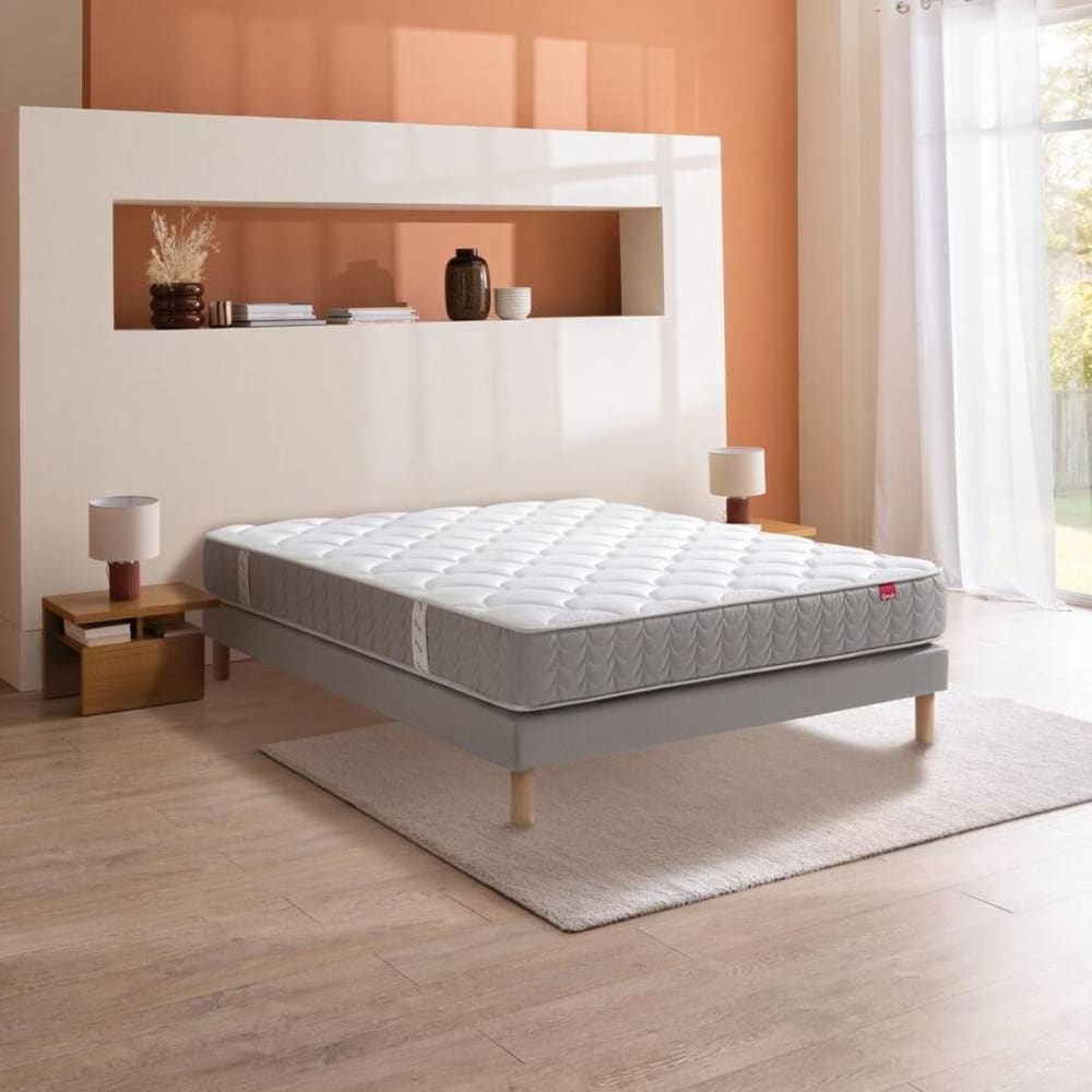 Ensemble literie matelas ressort et sommier tapissier 140 x 190 cm