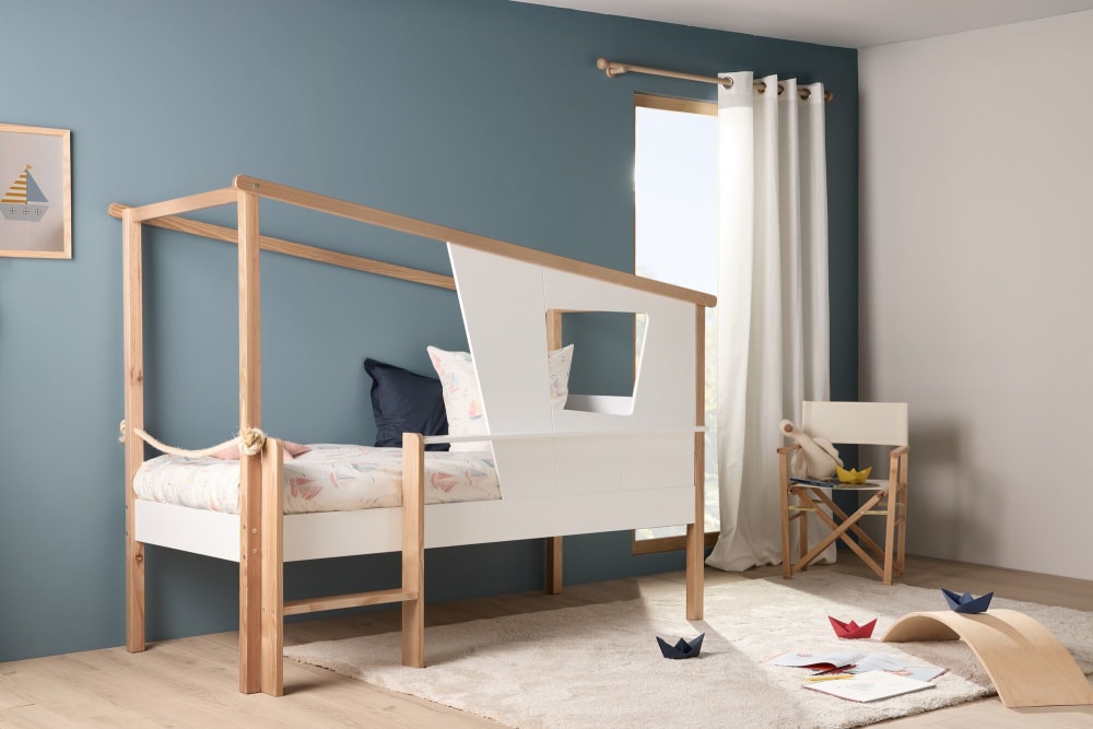 Parure de lit  100% coton motif beige à motifs bleu et rouge