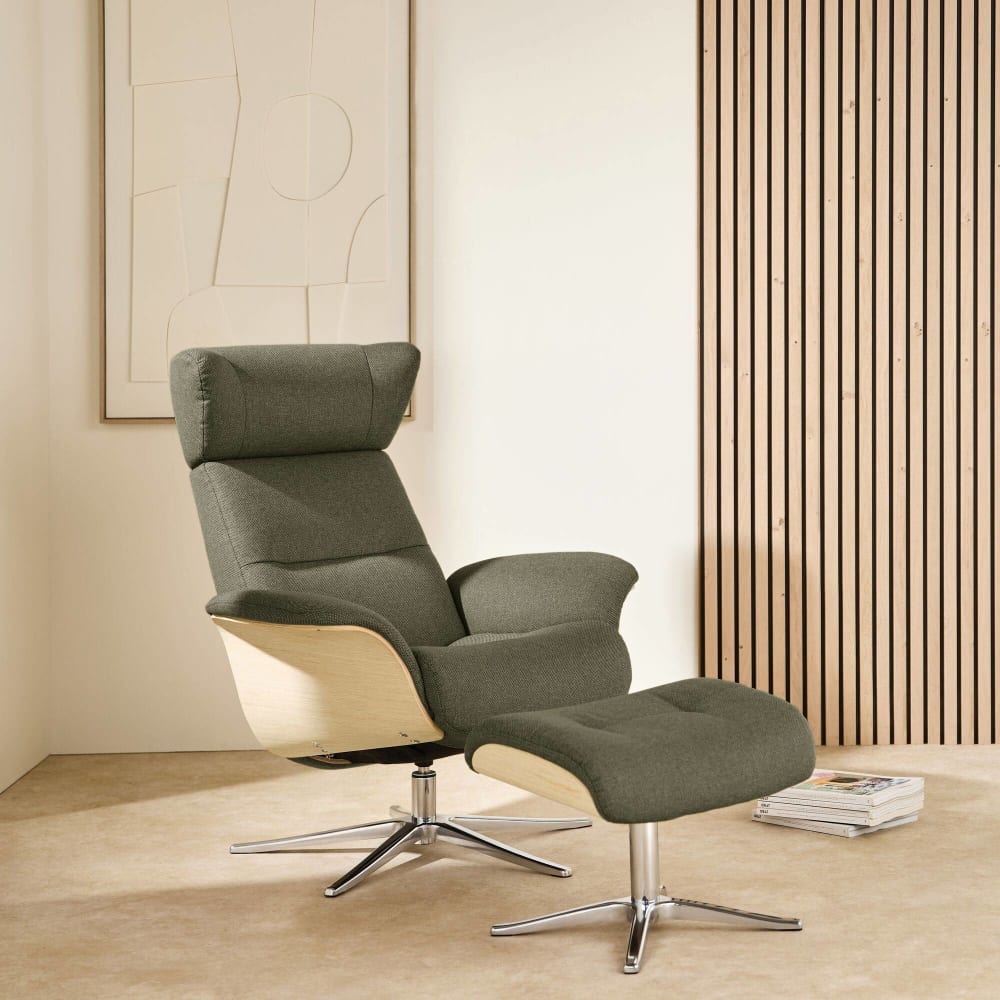 Fauteuil relax avec repose-pieds en tissu vert
