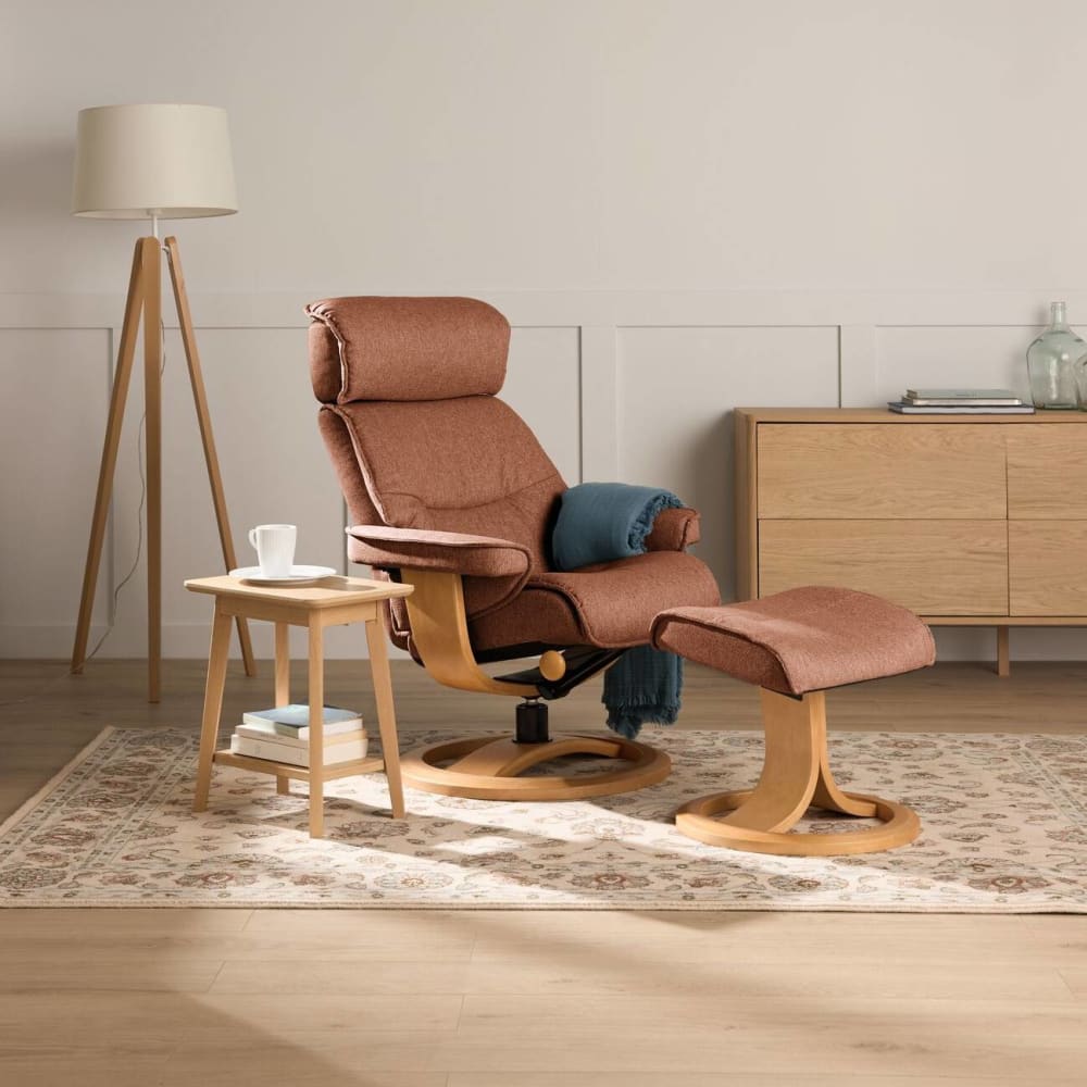 Fauteuil relax avec repose-pieds en tissu rouille